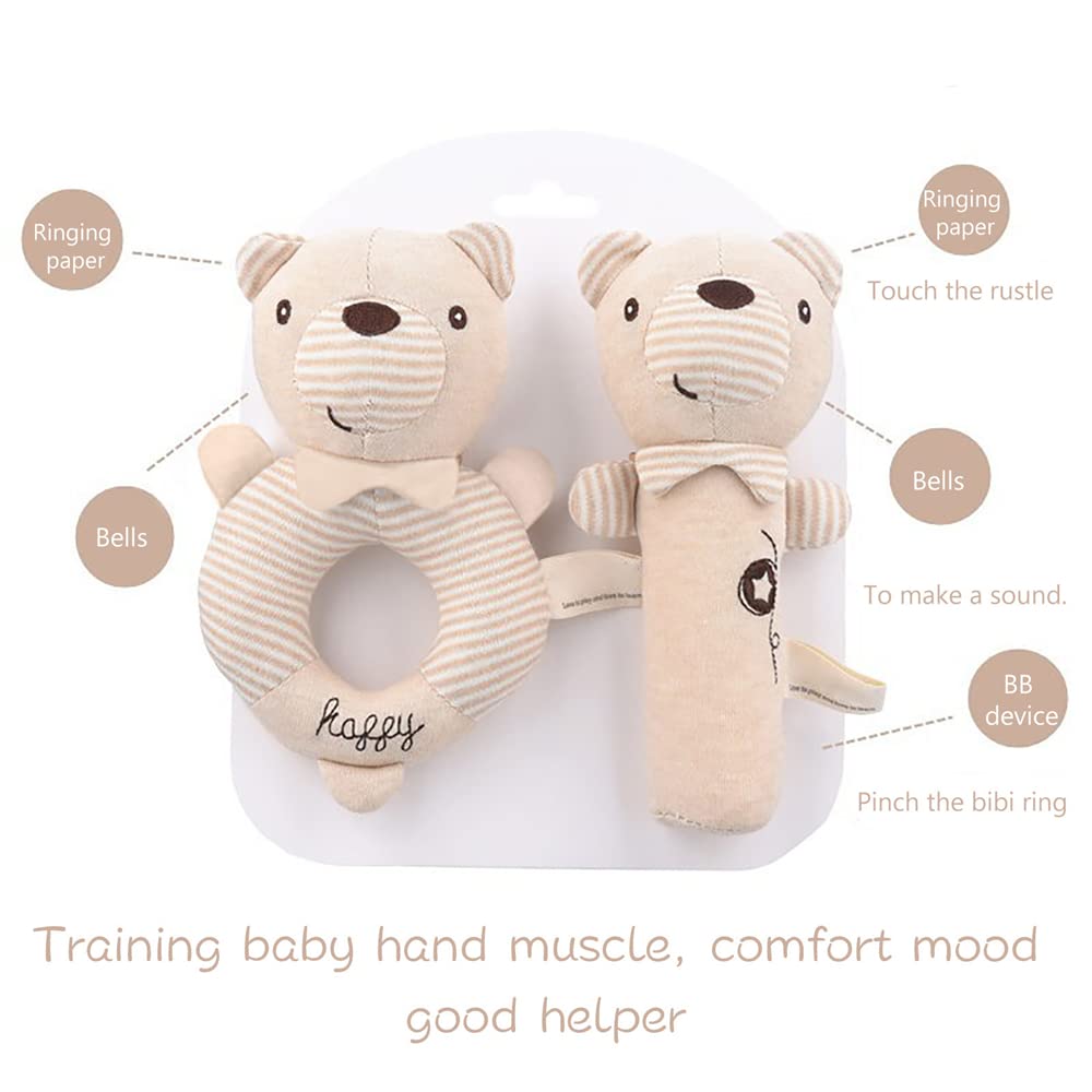 Baby Rattles Toys for 0 to 12 Months, Soft Plush Hand Rattle Infant Developmental Hand Grip Toys, Cu