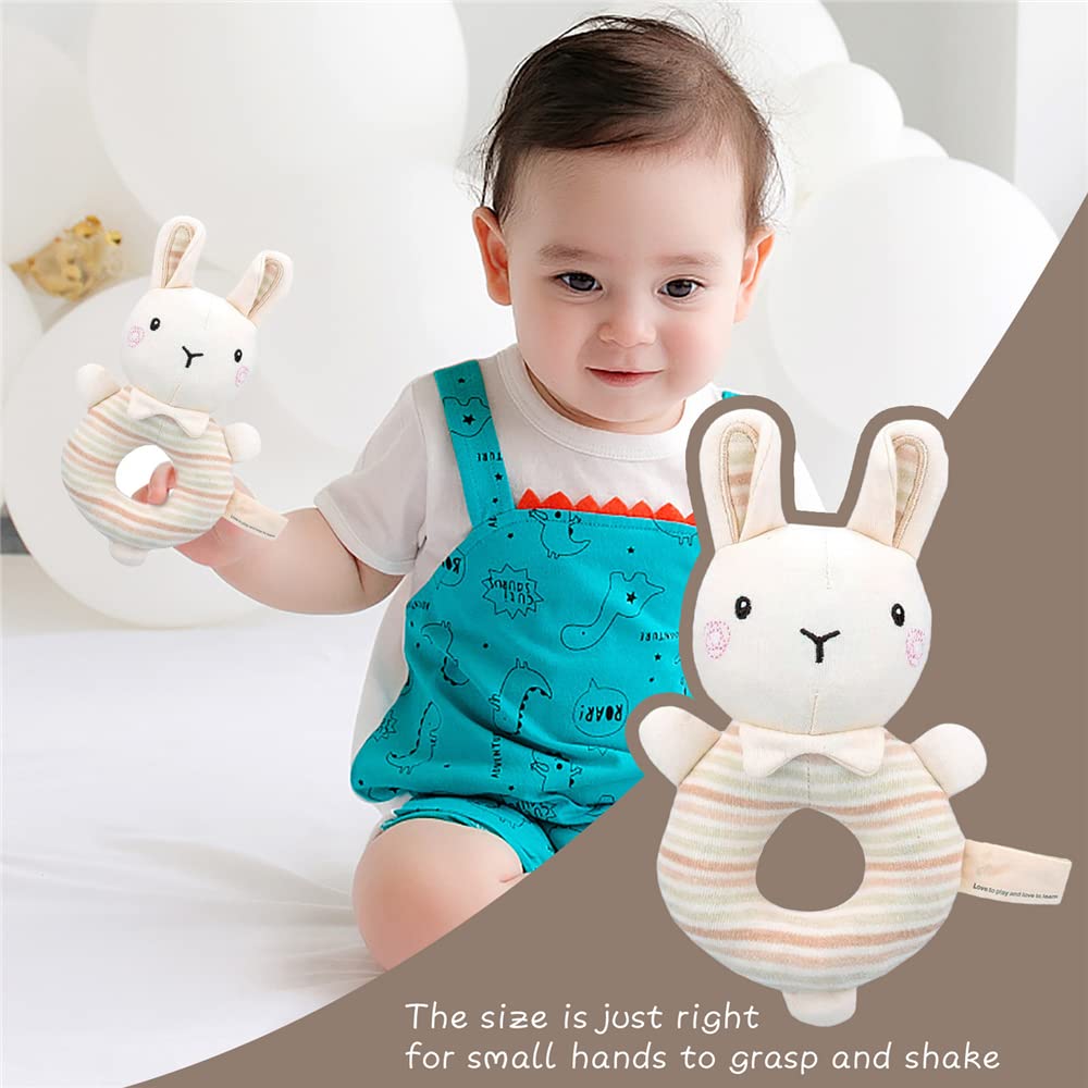 Baby Rattles Toys for 0 to 12 Months, Soft Plush Hand Rattle Infant Developmental Hand Grip Toys, Cu