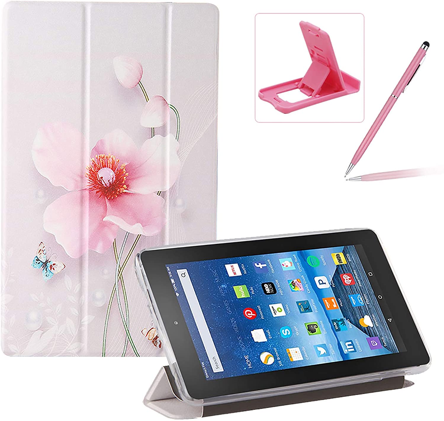 Herzzer Three Fold Leather Case for Amazon Fire HD 8 2016/2017/2018,Slim Multi-Angle View Folio Stan