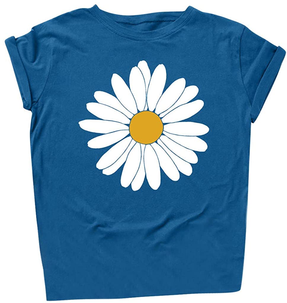 Dosoop Womens Summer Daisy Printed T Shirt Teen Girls Graphic Short Sleeve Casual Crewneck Cute Tees