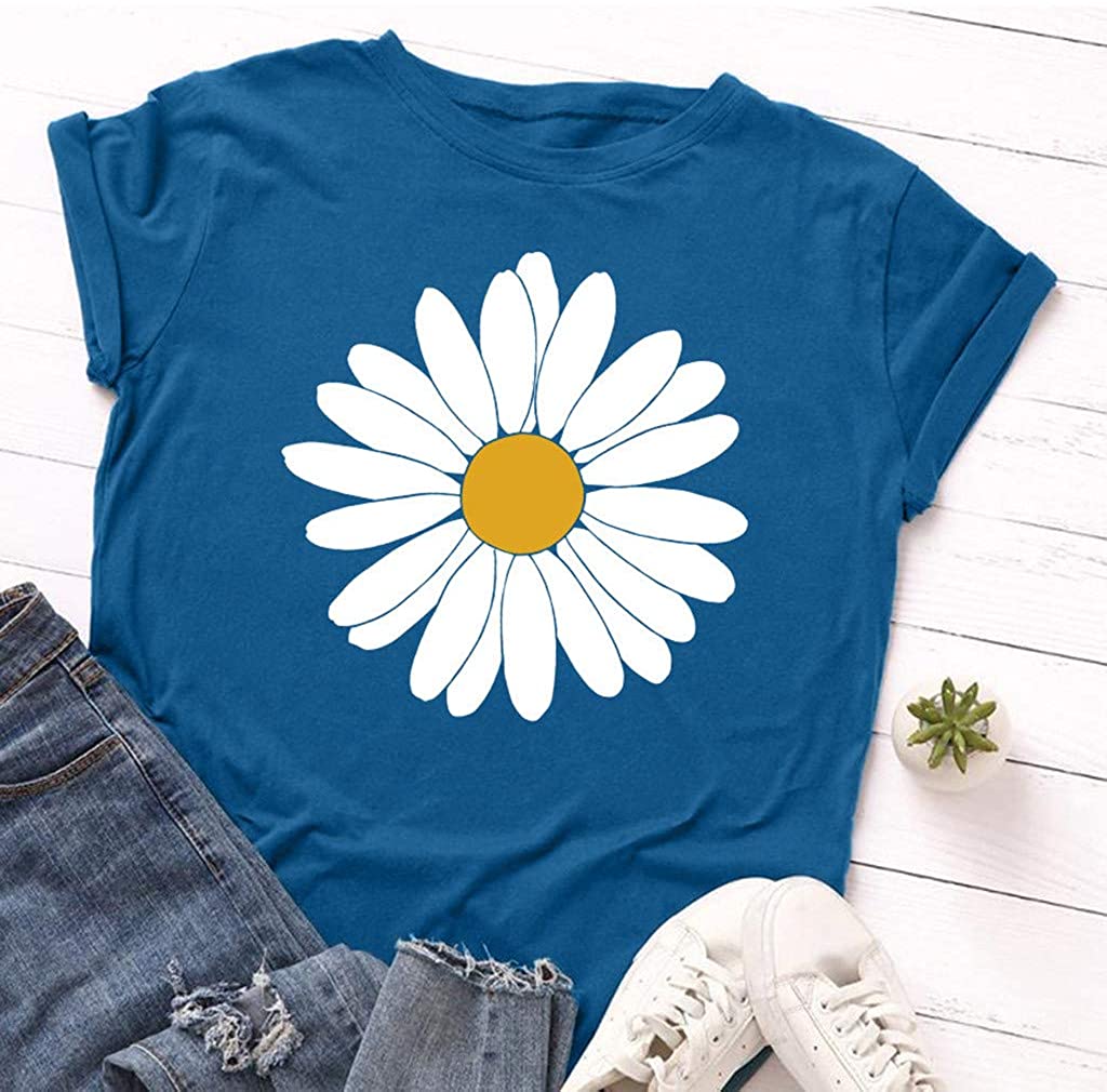 Dosoop Womens Summer Daisy Printed T Shirt Teen Girls Graphic Short Sleeve Casual Crewneck Cute Tees