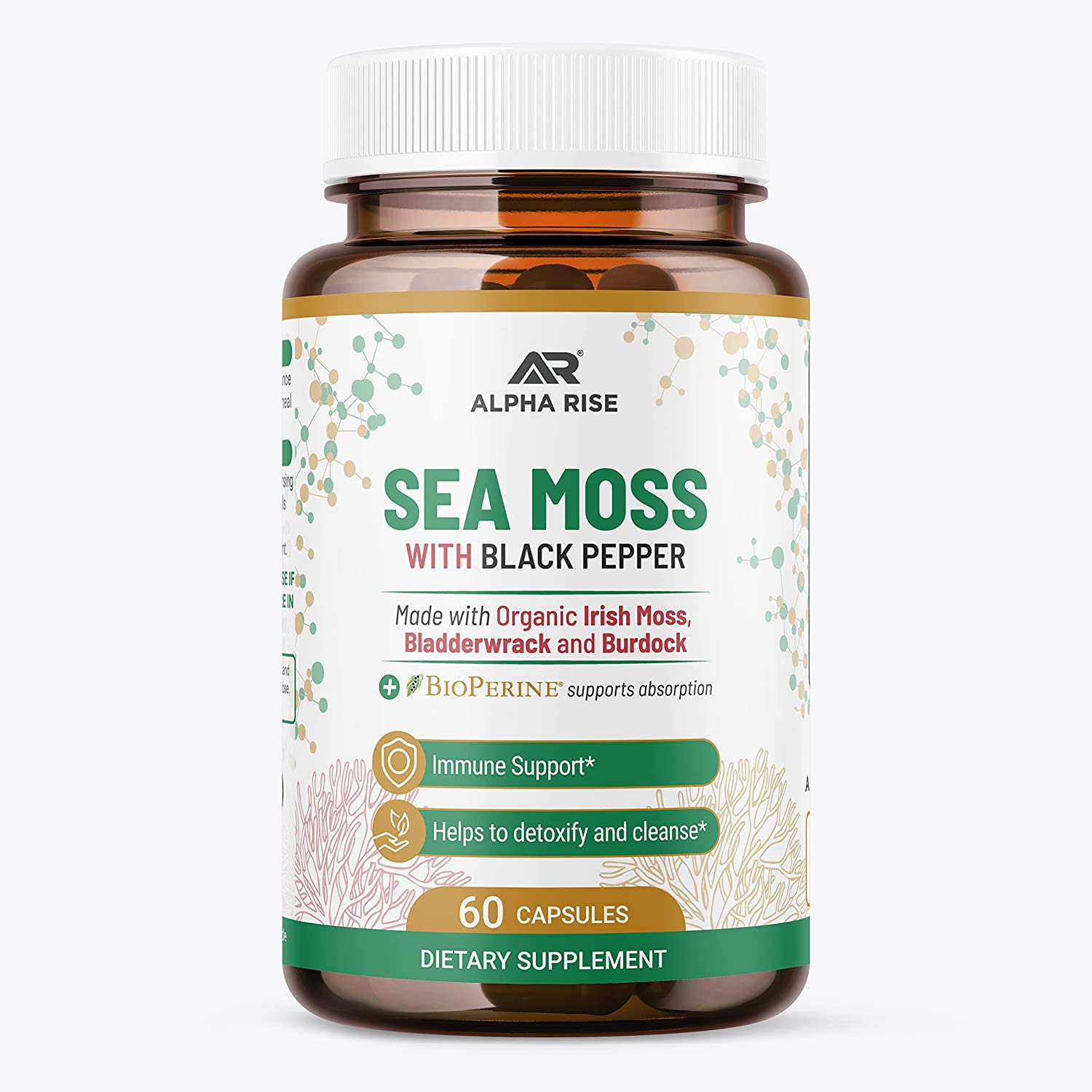 Organic Sea Moss Capsules - Irish Sea Moss and Bladderwrack Capsules with Burdock for Thyroid Suppor