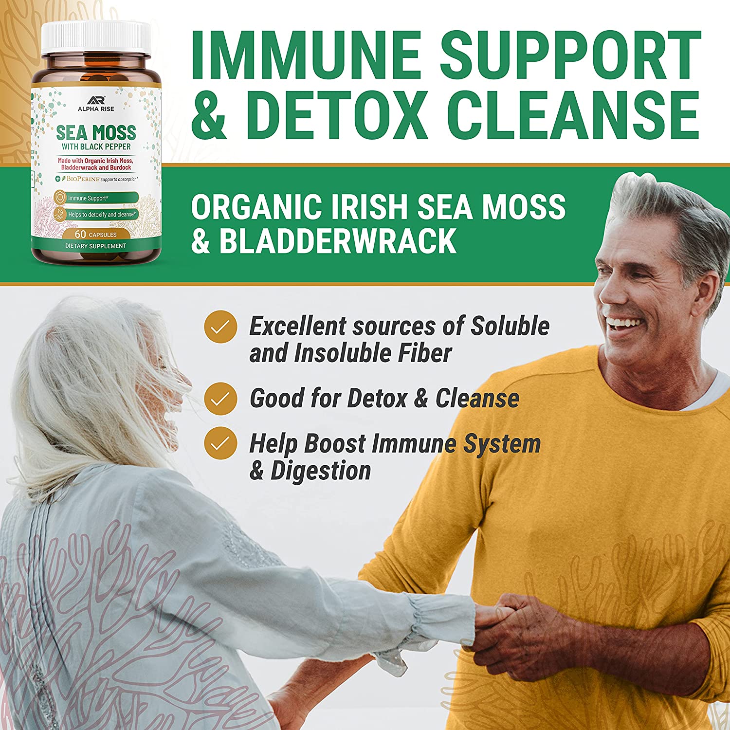 Organic Sea Moss Capsules - Irish Sea Moss and Bladderwrack Capsules with Burdock for Thyroid Suppor