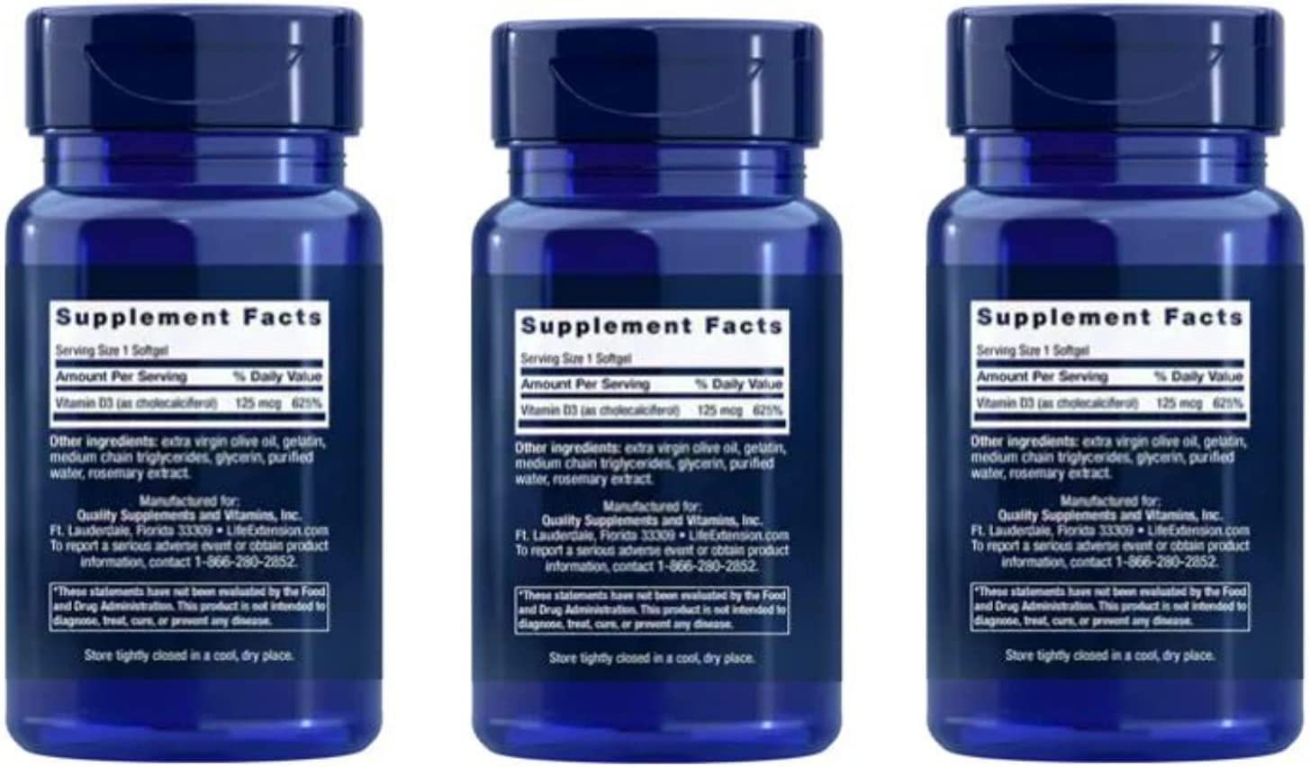 Life Extension Vitamin D3 5,000 IU 60 Softgels 3Pak