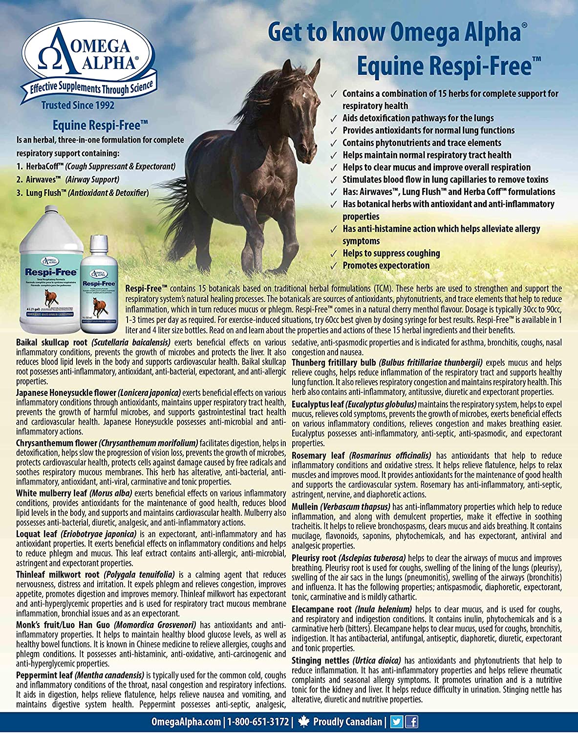 Omega Alpha Equine RespiFree 32oz.