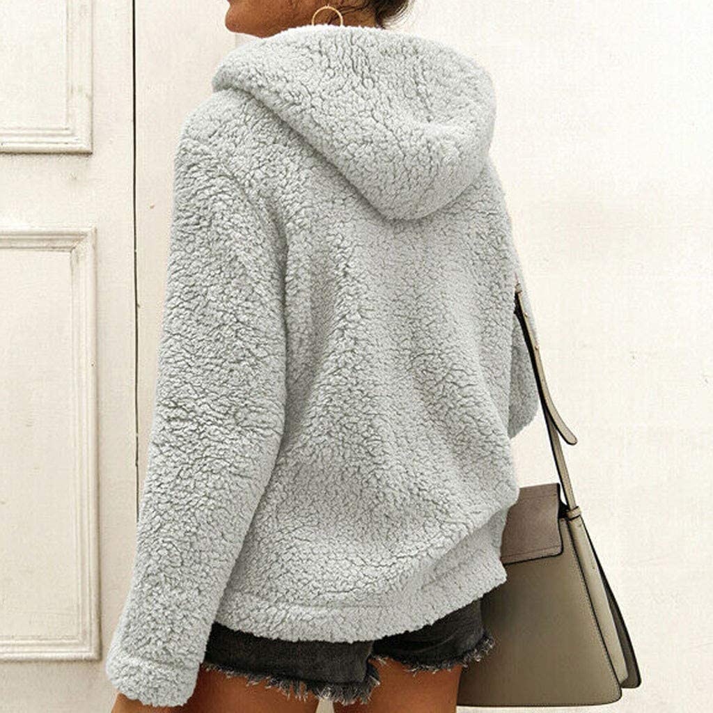 WUAI-Women Sherpa Sweatshirt Pullover Fuzzy Fleece Winter Coat Hooded Jackets