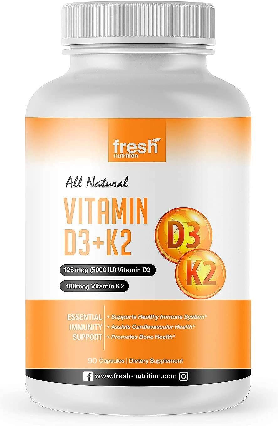 Vegan Vitamin D3 (5000iu/125mcg) + Vitamin K2 (100mcg as MK-7) for Optimal Absorption (90 Capsules 5