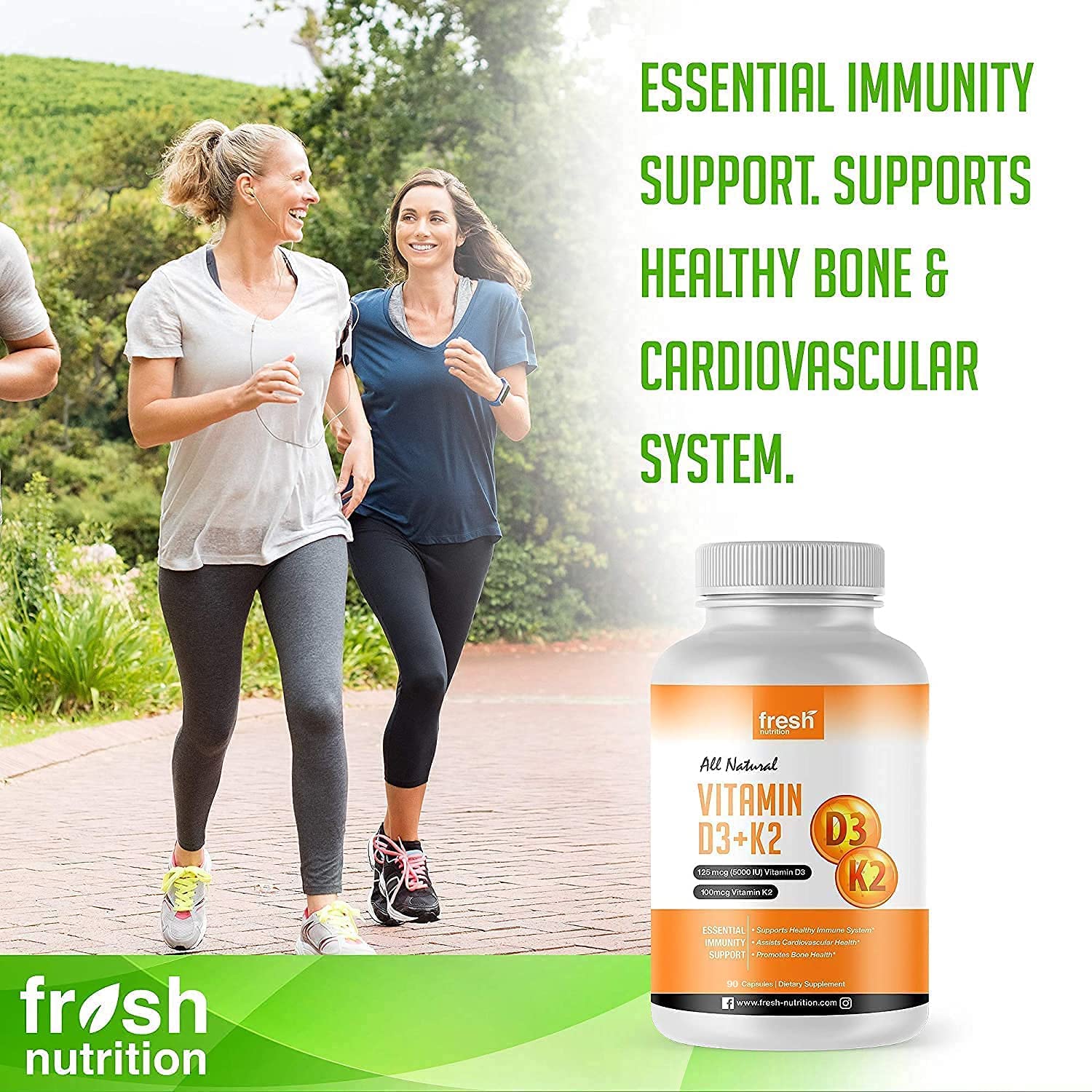 Vegan Vitamin D3 (5000iu/125mcg) + Vitamin K2 (100mcg as MK-7) for Optimal Absorption (90 Capsules 5