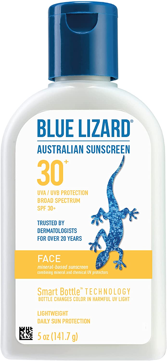 BLUE LIZARD Face Mineral-Based Sunscreen with Hydrating Hyaluronic Acid SPF 30+ UVA/UVB Protection,