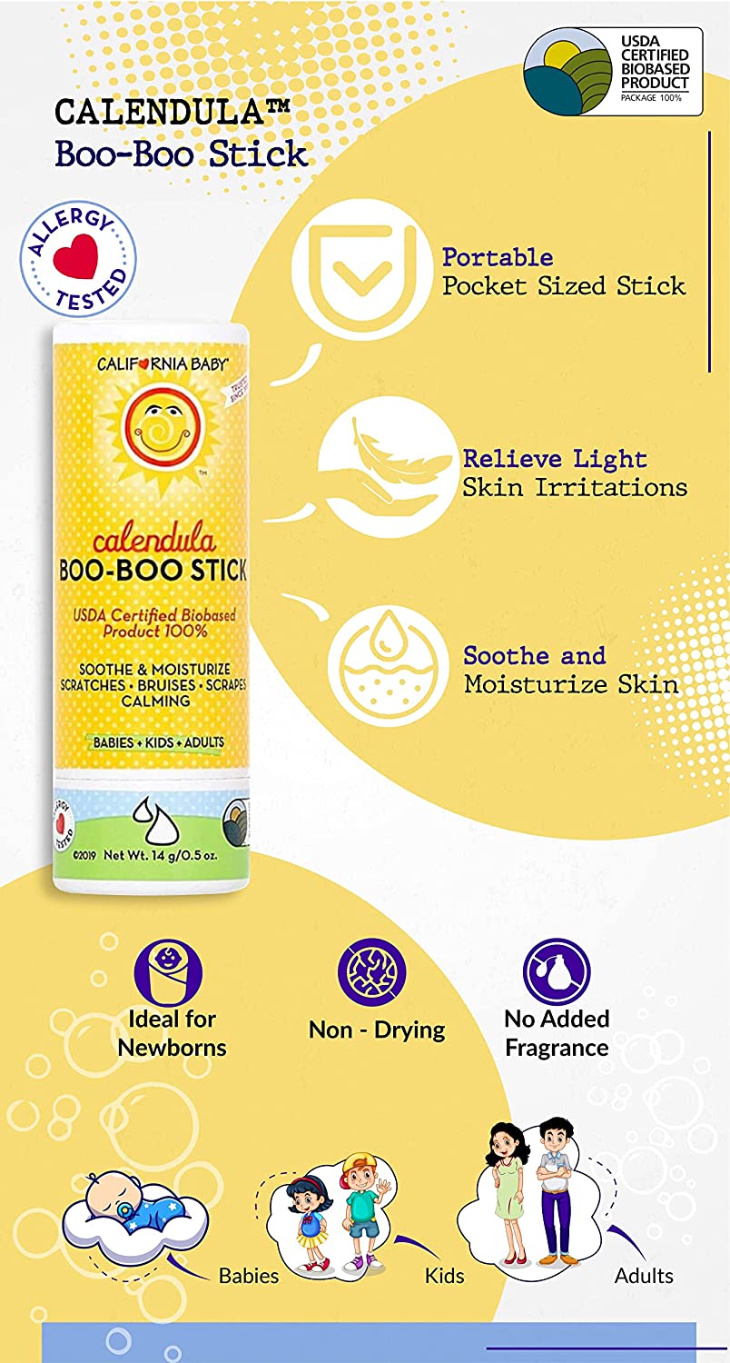 California Baby Calendula Boo Boo Stick - 100% Plant-Based (excluding Water), Moisturizing Skin Balm