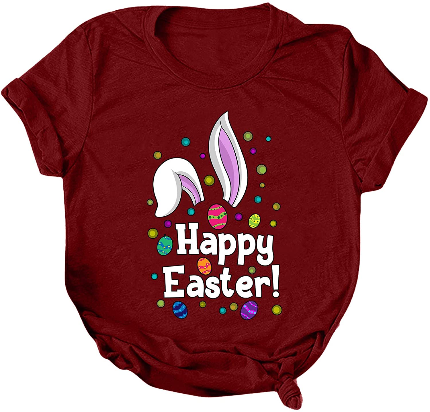 Dosoop Womens Happy Easter Letter Printed T-Shirt Short Sleeve Graphic Shirts Tees Crewneck Casual L