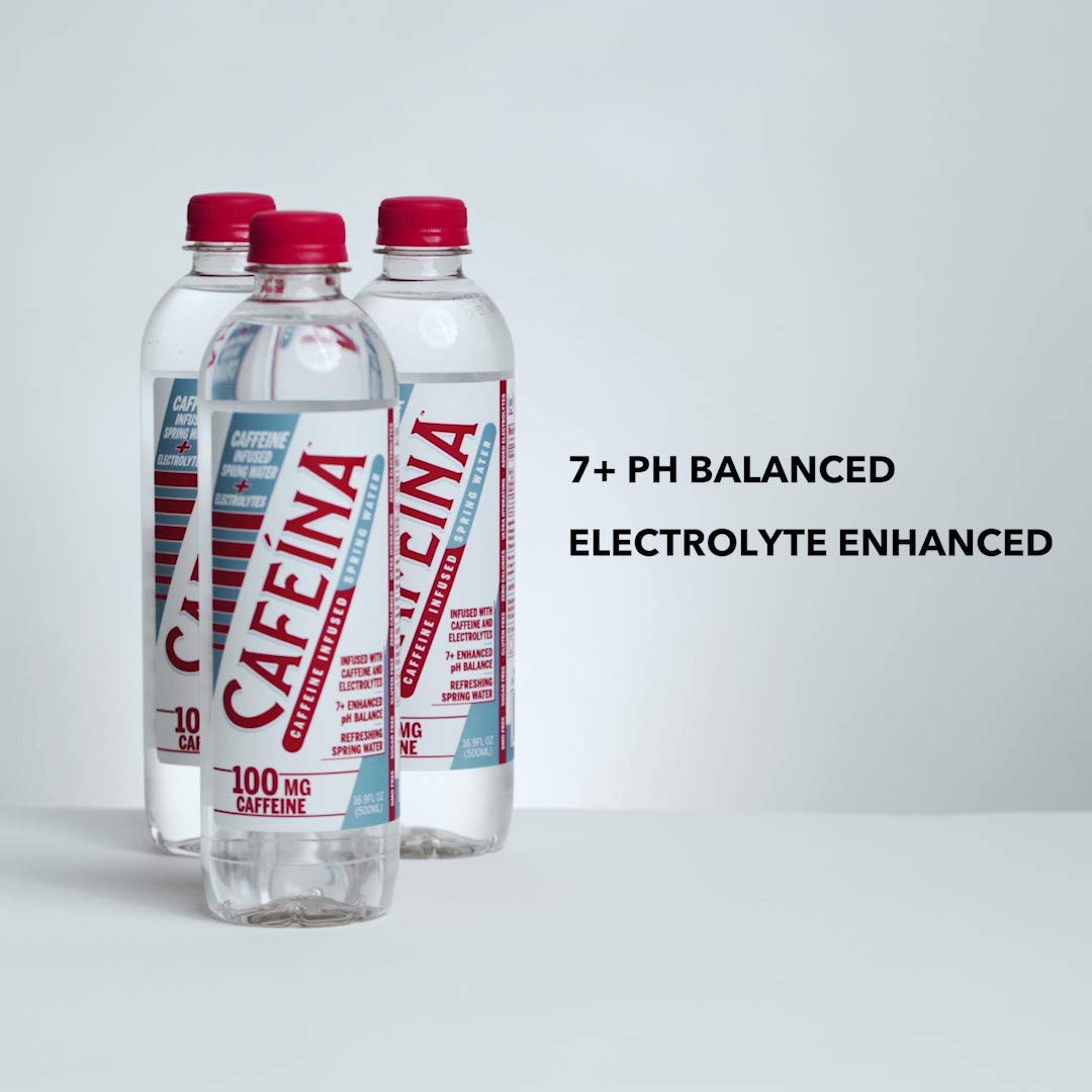 Cafeina - Caffeinated Spring Water (12 Pack) - 100mg Caffeine, Electrolytes, 7+ pH Balanced, Natural