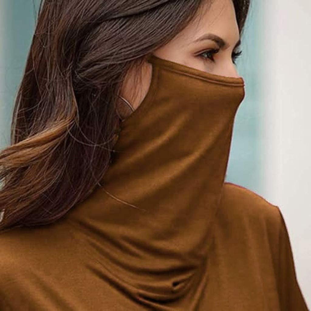 Dosoop Womens Casual Long Sleeve High Neck Sweatshirt with Face_Mask Scarf Cycle Balaclava Solid Col