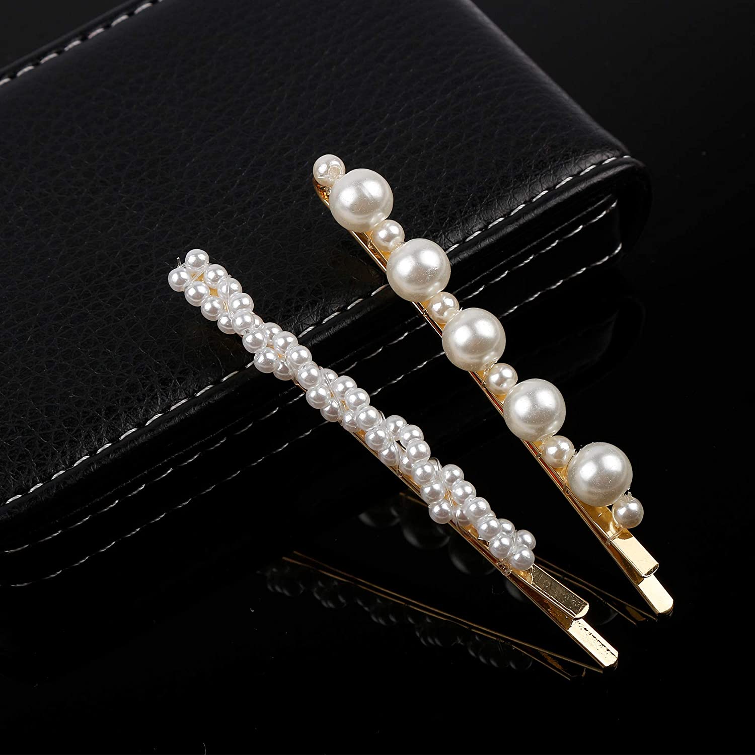 Folansy 12 Pieces Elegant Hair Barrettes Bridal Golden Metal Hair Clip Artificial Pearl Hairpins for