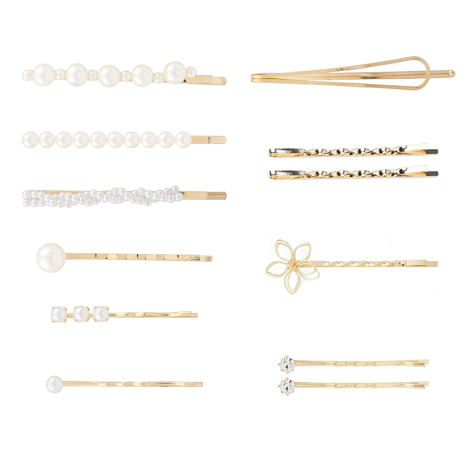 Folansy 12 Pieces Elegant Hair Barrettes Bridal Golden Metal Hair Clip Artificial Pearl Hairpins for