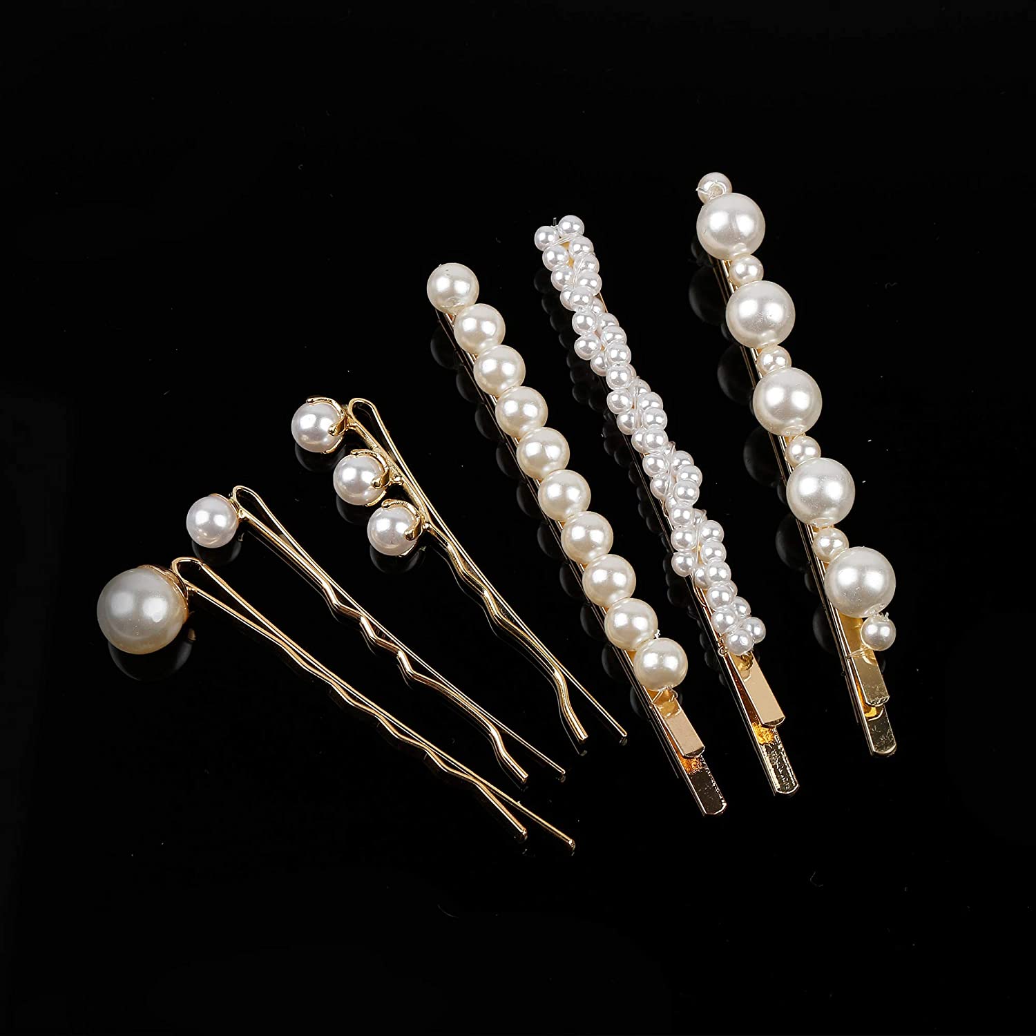 Folansy 12 Pieces Elegant Hair Barrettes Bridal Golden Metal Hair Clip Artificial Pearl Hairpins for