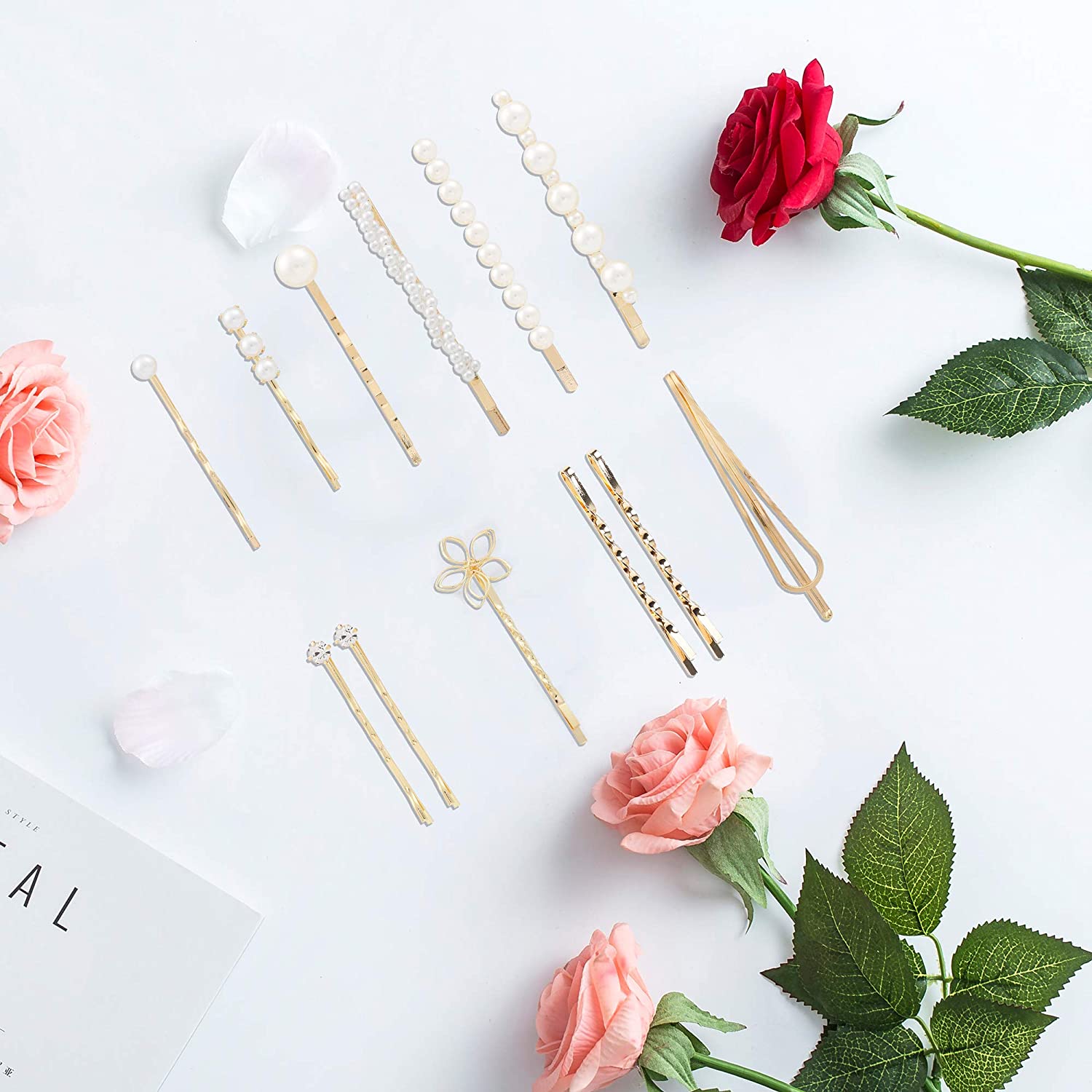 Folansy 12 Pieces Elegant Hair Barrettes Bridal Golden Metal Hair Clip Artificial Pearl Hairpins for