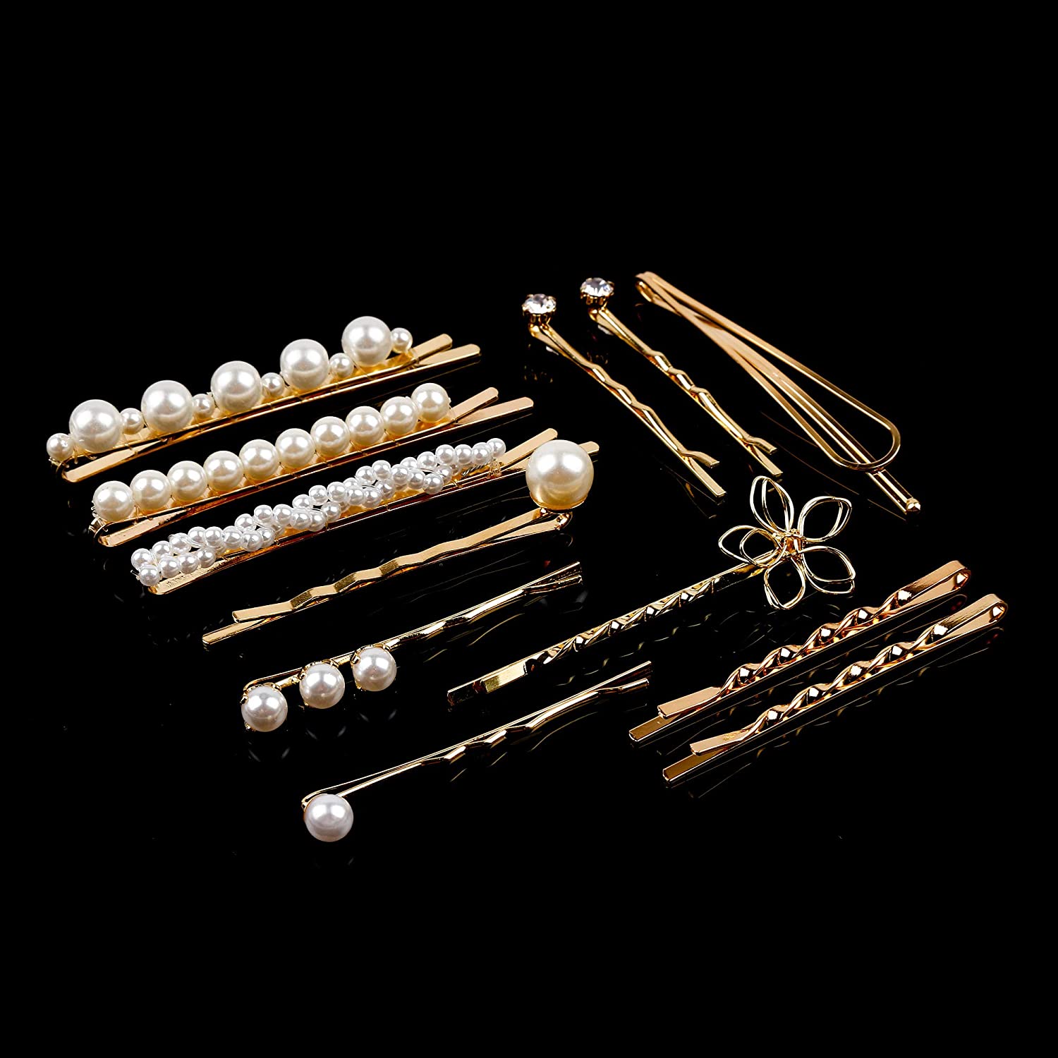 Folansy 12 Pieces Elegant Hair Barrettes Bridal Golden Metal Hair Clip Artificial Pearl Hairpins for