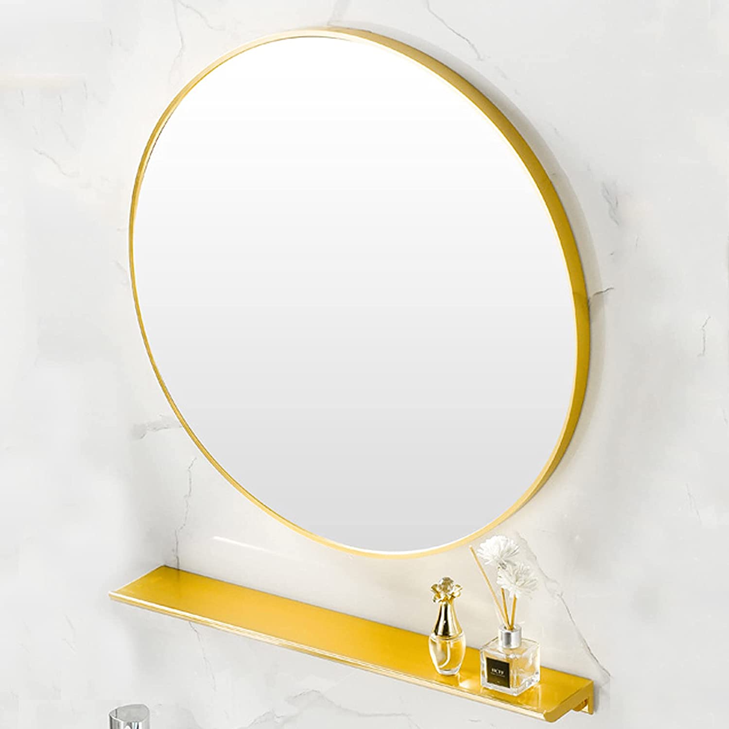 DSJGVN Round Makeup Mirror,Bathroom Mirror, Aluminum Alloy Frame Modern Wall Mounted Mirror Round Mi