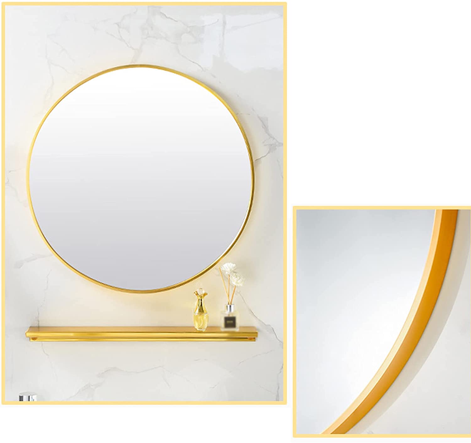 DSJGVN Round Makeup Mirror,Bathroom Mirror, Aluminum Alloy Frame Modern Wall Mounted Mirror Round Mi