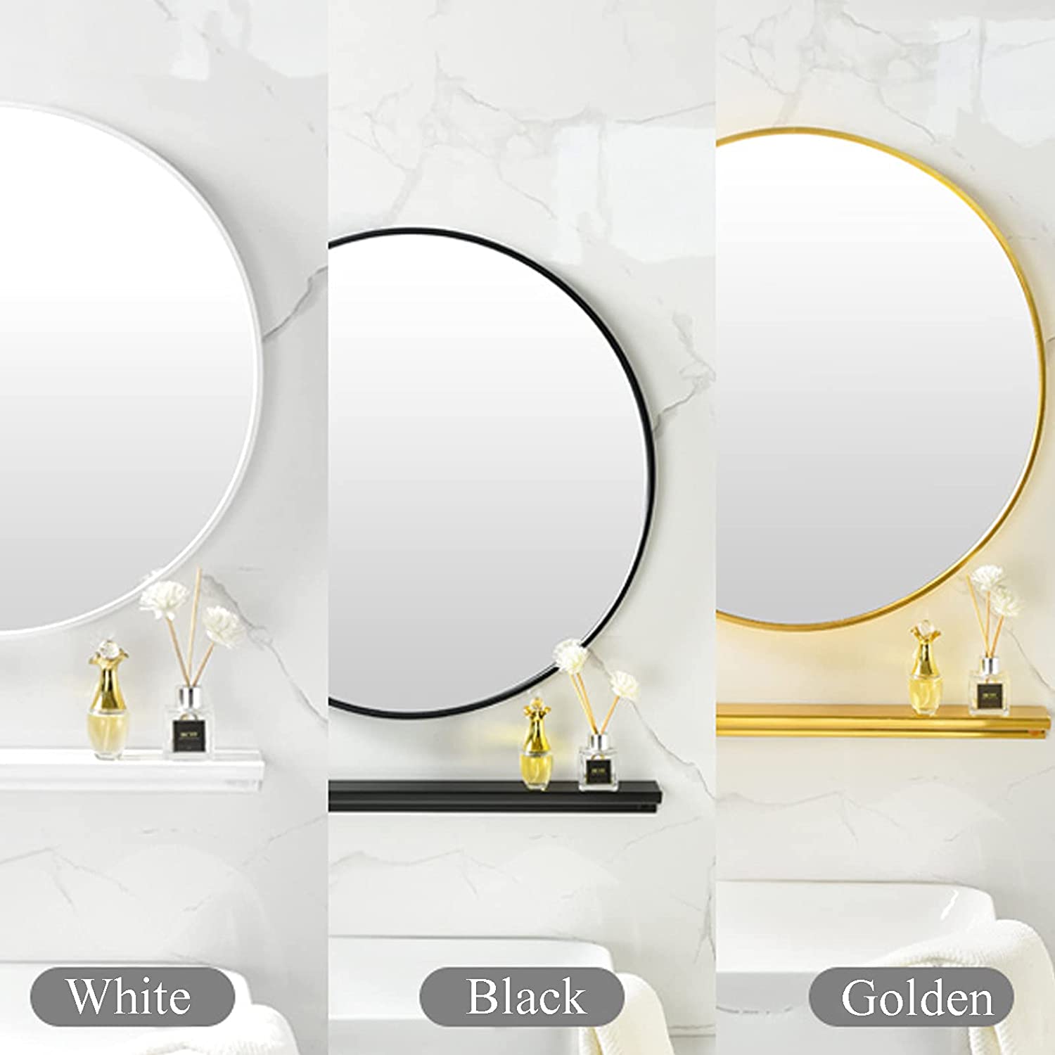 DSJGVN Round Makeup Mirror,Bathroom Mirror, Aluminum Alloy Frame Modern Wall Mounted Mirror Round Mi