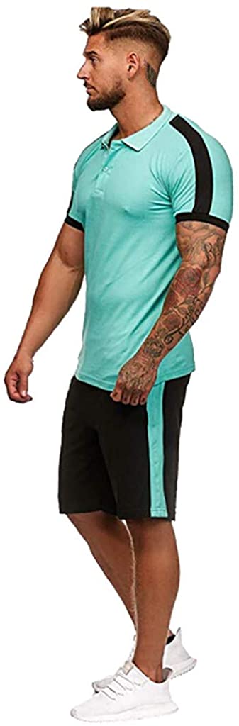 WUAI-Men Casual Tracksuits Short Sleeve Running Jogging Athletic Sports T-Shirts and Shorts Suit Set