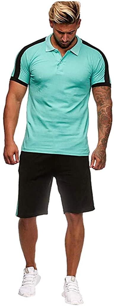 WUAI-Men Casual Tracksuits Short Sleeve Running Jogging Athletic Sports T-Shirts and Shorts Suit Set