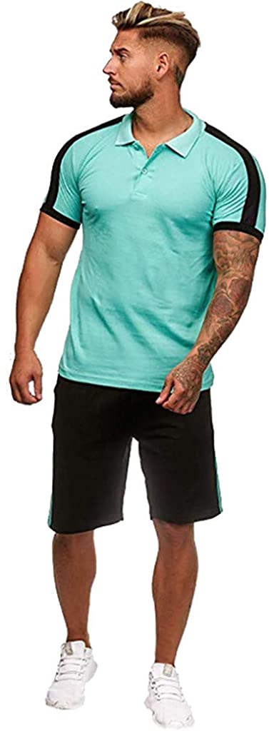 WUAI-Men Casual Tracksuits Short Sleeve Running Jogging Athletic Sports T-Shirts and Shorts Suit Set