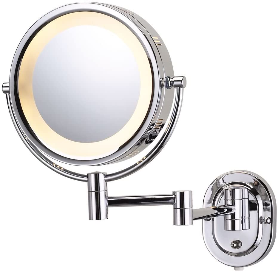 Jerdon HL65C 8-Inch Lighted Wall Mount Makeup Mirror with 5x Magnification, Chrome Finish
