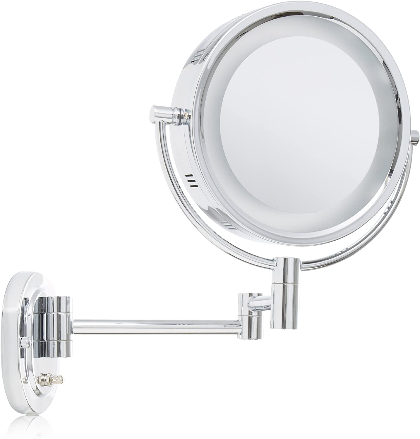 Jerdon HL65C 8-Inch Lighted Wall Mount Makeup Mirror with 5x Magnification, Chrome Finish