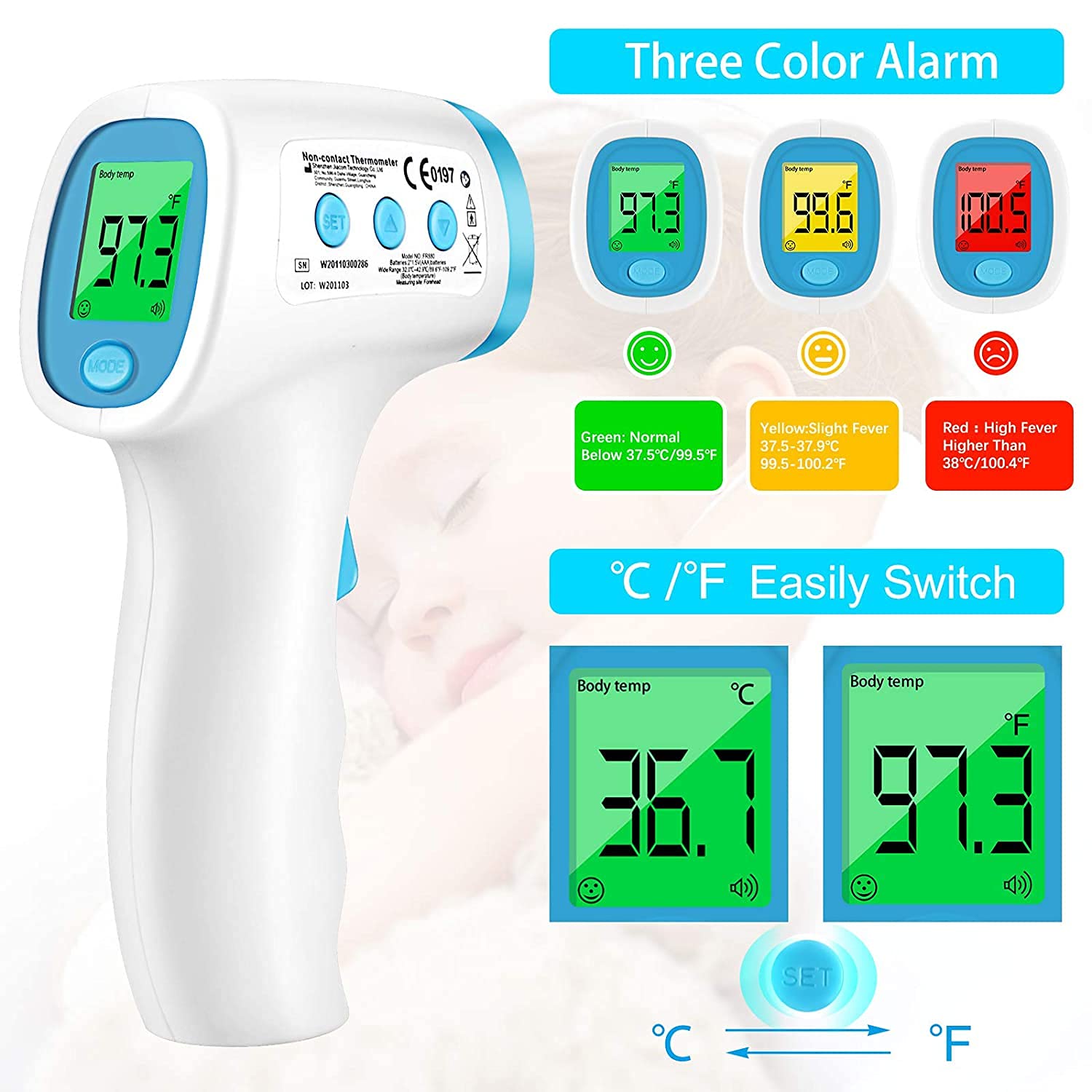 Infrared Thermometer Touchless Forehead Thermometer for Adults. 3 in 1 Digital Thermometer for Body 
