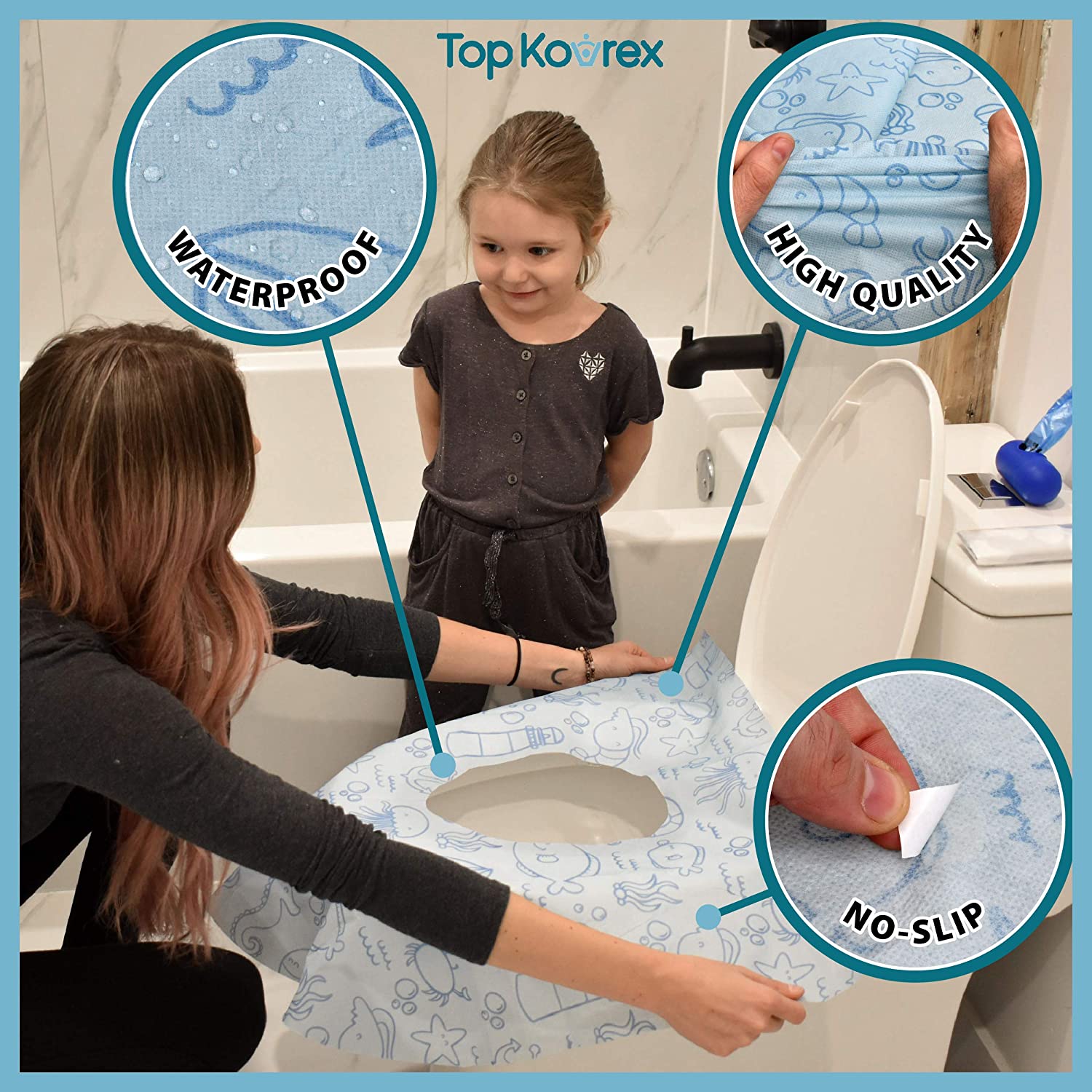 Toilet Seat Covers Disposable - Soft, Extra Large, Non-Woven Waterproof Film, Non-Slip Adhesive - Po