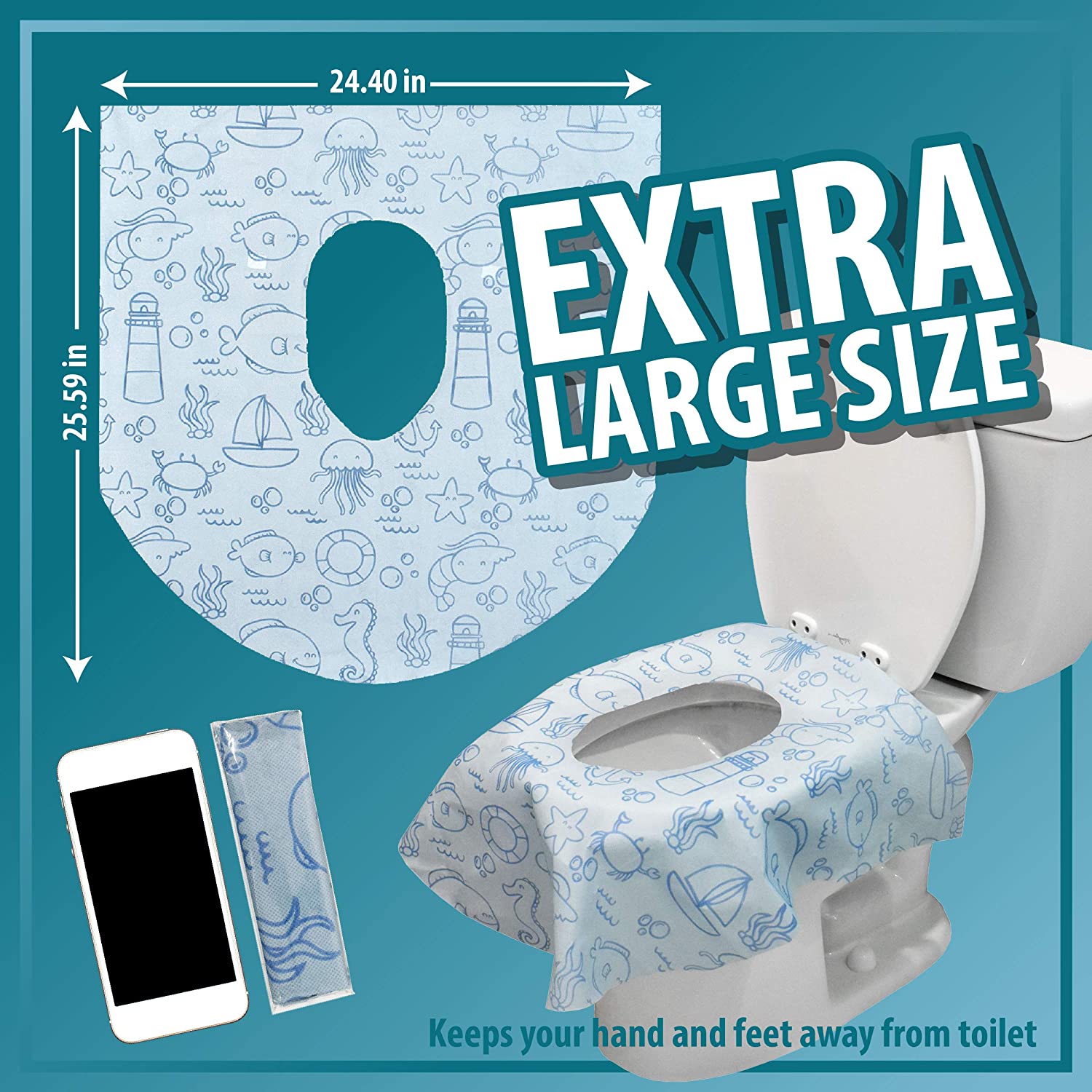 Toilet Seat Covers Disposable - Soft, Extra Large, Non-Woven Waterproof Film, Non-Slip Adhesive - Po