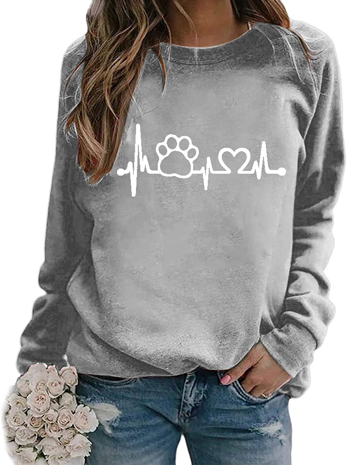 Dosoop Love Heart Dog Paw Print Sweatshirts Women