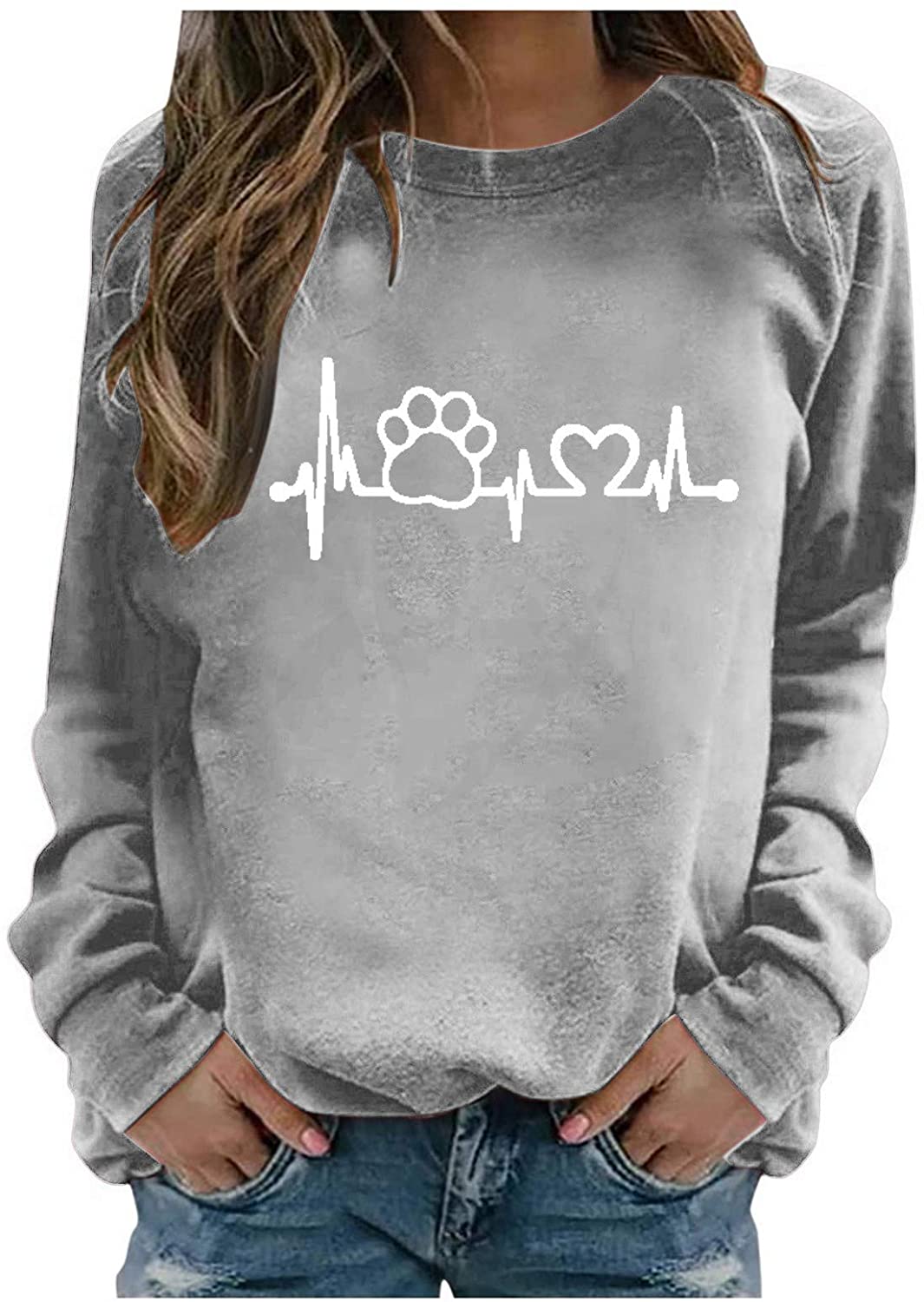 Dosoop Love Heart Dog Paw Print Sweatshirts Women