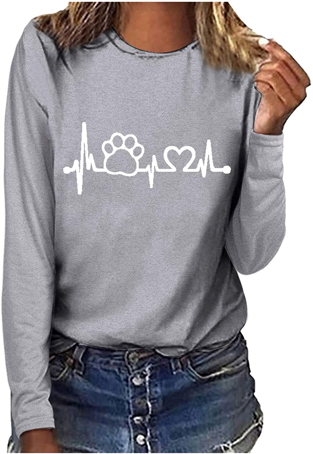 Dosoop Love Heart Dog Paw Print Sweatshirts Women