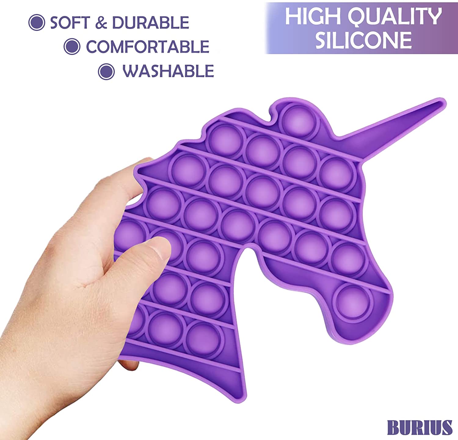 Purple Unicorn Pop It for Stress & Anxiety Relief & Autism Sensory Toys - Silicone Jumbo Unicorn Pop