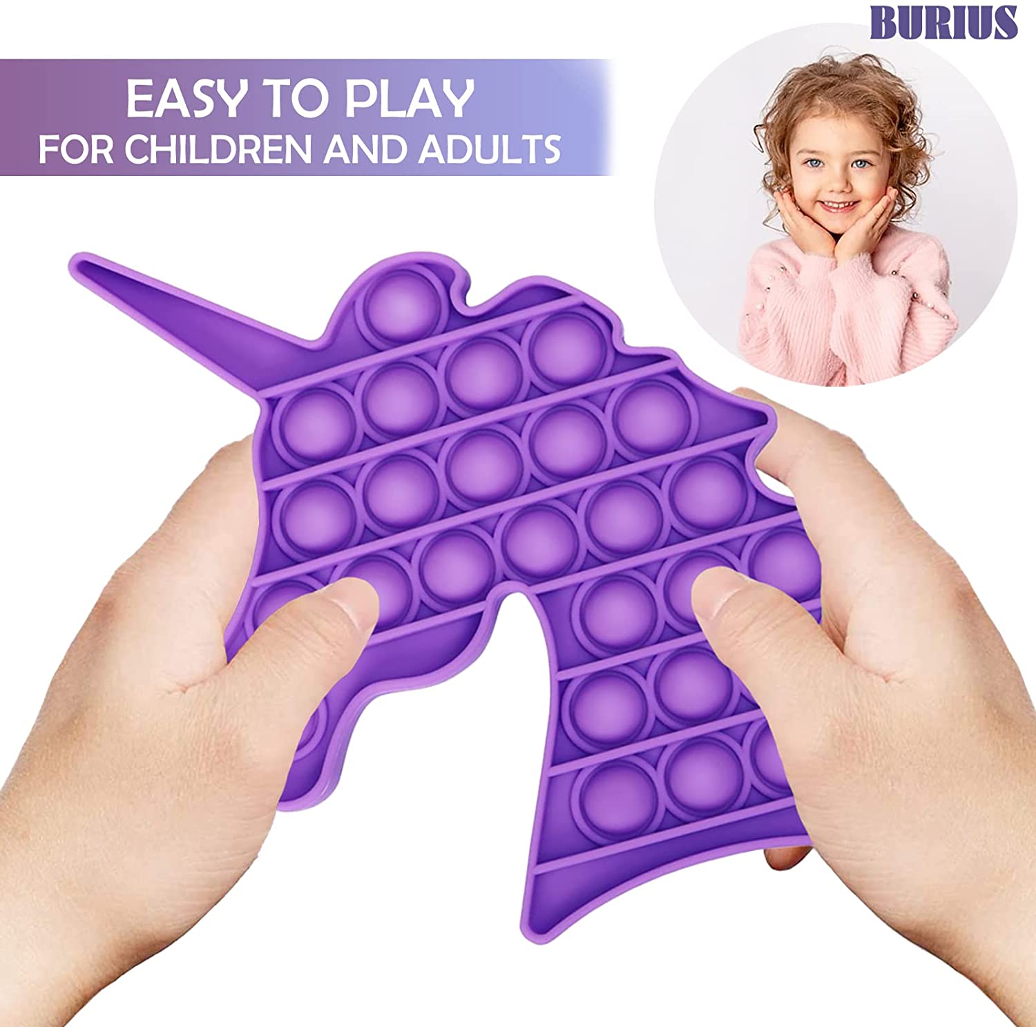 Purple Unicorn Pop It for Stress & Anxiety Relief & Autism Sensory Toys - Silicone Jumbo Unicorn Pop