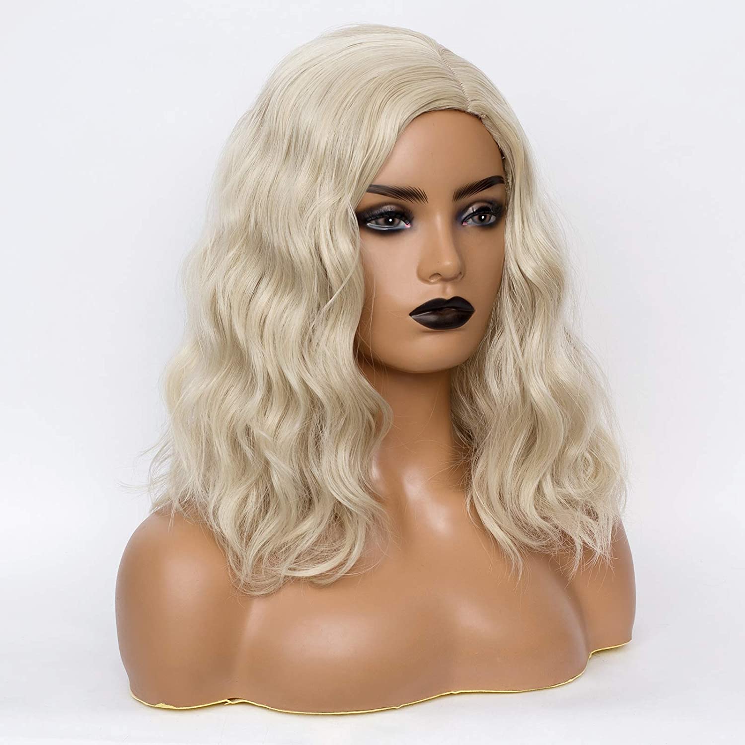 AMPIL Short Curly Bob Wavy Cruellas Wigs for Women Cosplay Costume Halloween Black and White Wig for