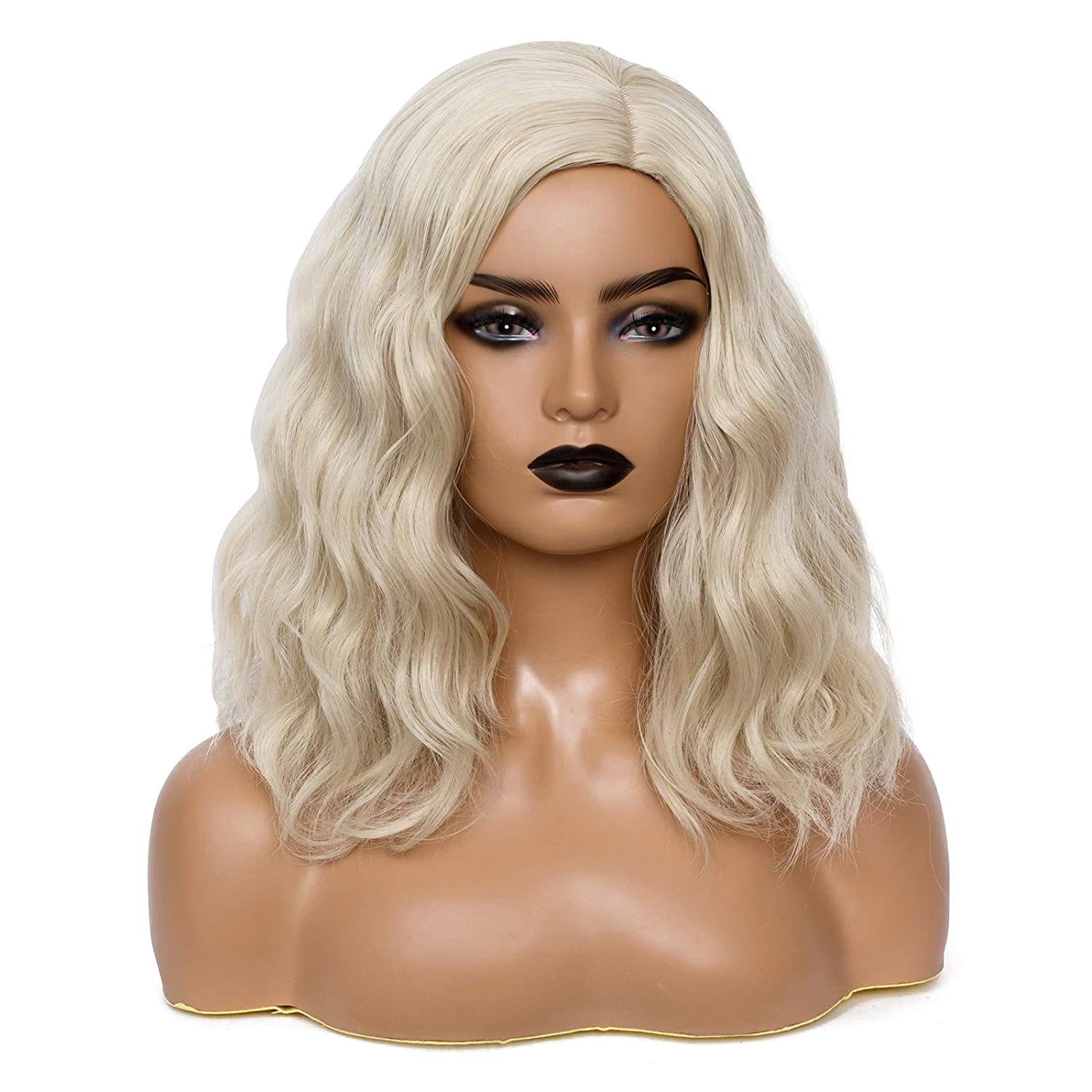 AMPIL Short Curly Bob Wavy Cruellas Wigs for Women Cosplay Costume Halloween Black and White Wig for