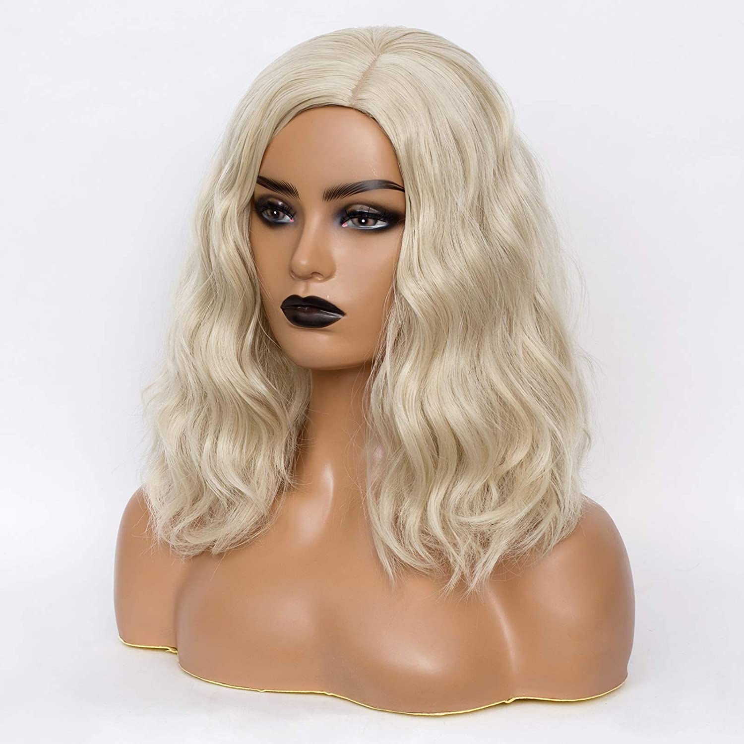 AMPIL Short Curly Bob Wavy Cruellas Wigs for Women Cosplay Costume Halloween Black and White Wig for
