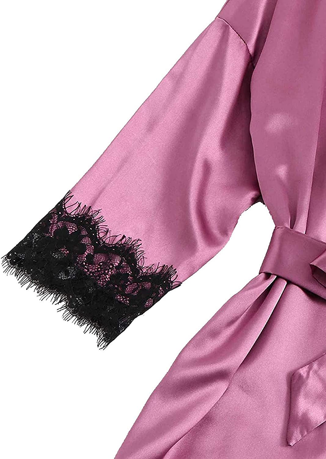 Dosoop Women Pajamas Sets, 4pcs Sexy Garter Lingerie Floral Lace Trim Satin Cami with Robe Underwear