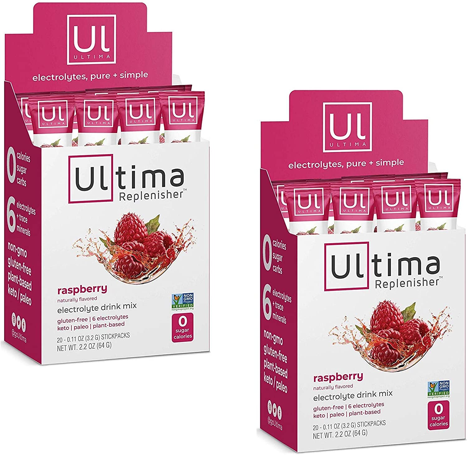 Ultima Hydrating Electrolyte Powder, Raspberry, 20 Count Packets (Pack of 2)