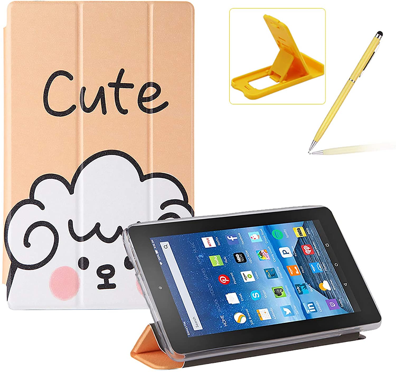 Herzzer Three Fold Leather Case for Amazon Fire HD 8 2016/2017/2018,Slim Multi-Angle View Folio Stan