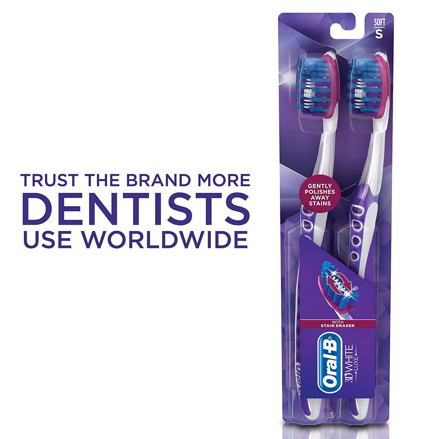 OralB ProFlex Stain Eraser Manual Toothbrush, Soft, 2 count