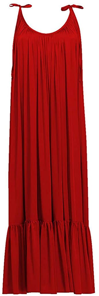 Xinantime Womens Boho Maxi Solid Sleeveless Long Backless Dress Evening Party Beach Dress