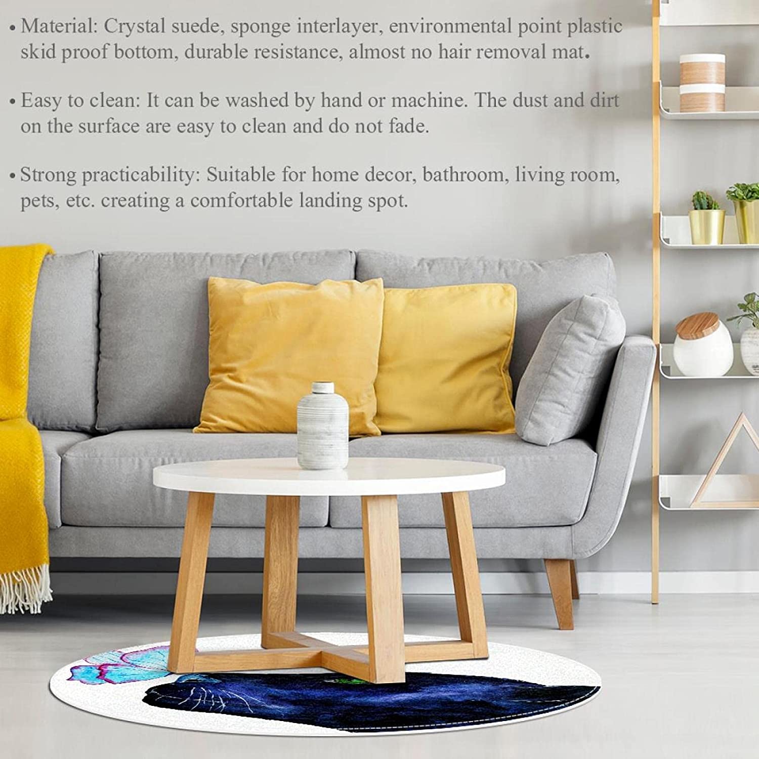 Dog Butterfly Children Carpet Soft Comfy Round Carpet Bathroom Living Room Non Slip pad for Room Dec