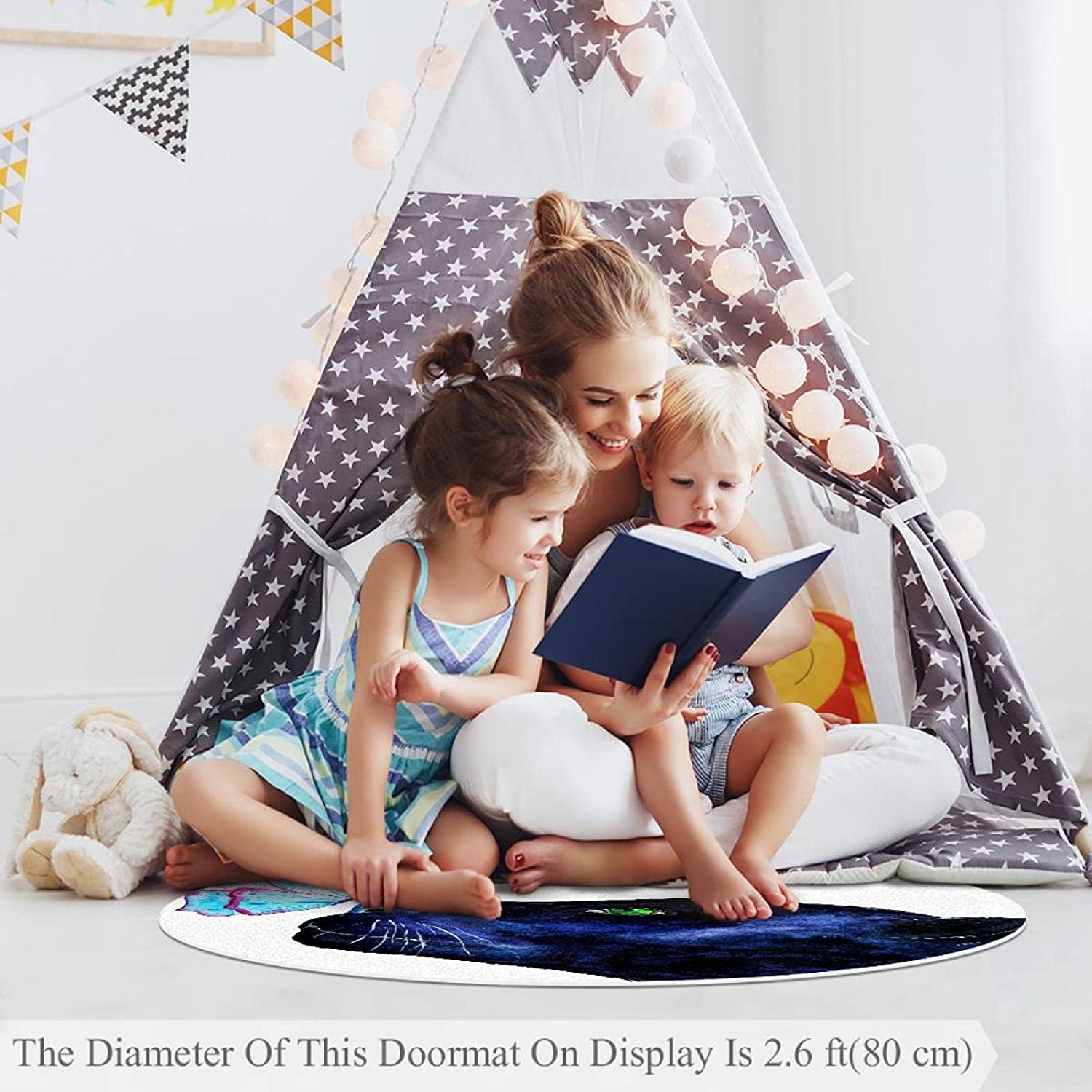 Dog Butterfly Children Carpet Soft Comfy Round Carpet Bathroom Living Room Non Slip pad for Room Dec