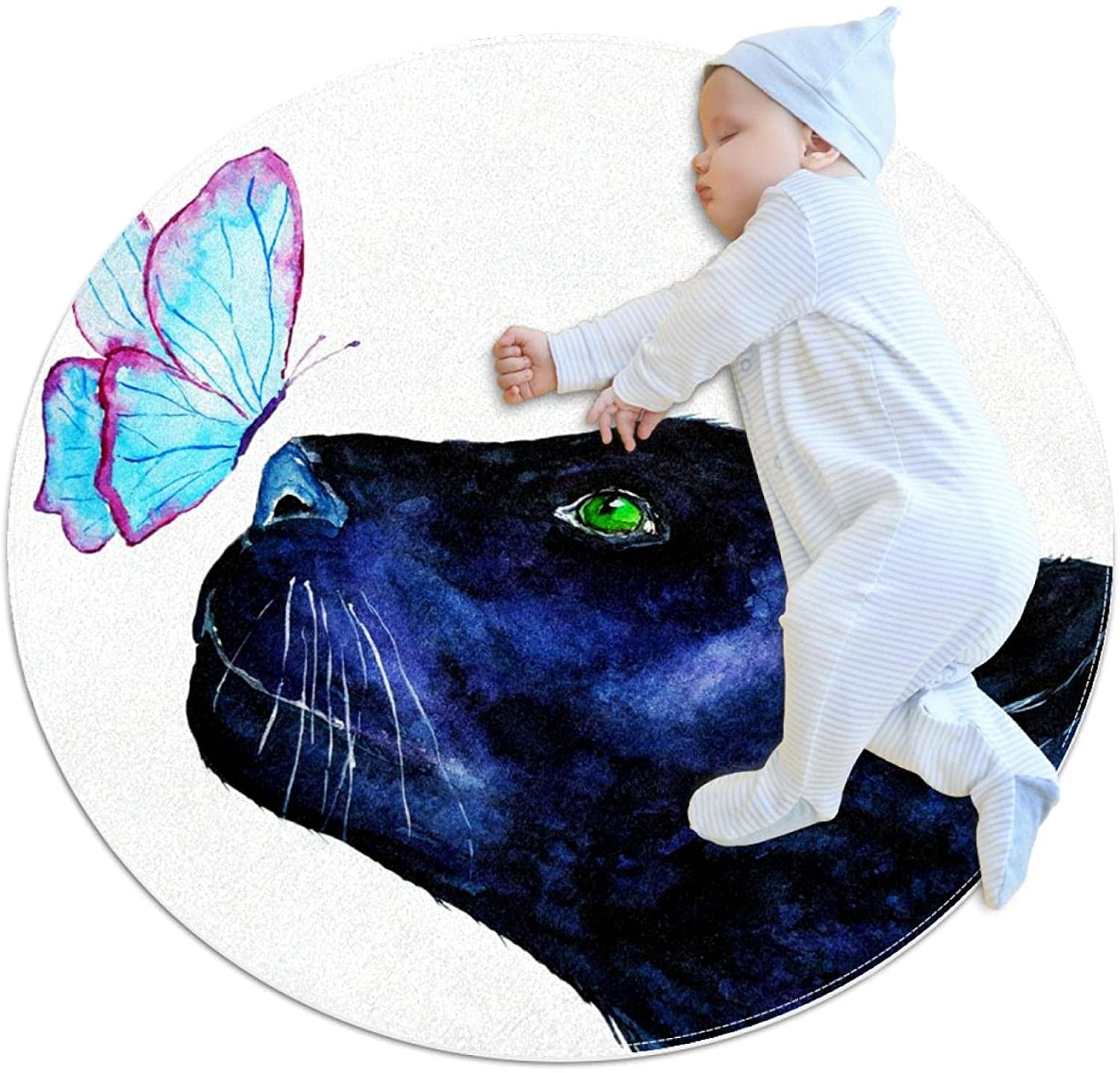 Dog Butterfly Children Carpet Soft Comfy Round Carpet Bathroom Living Room Non Slip pad for Room Dec
