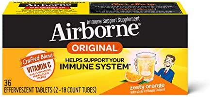 Vitamin C 1000mg (per serving) - Airborne Zesty Orange Effervescent Tablets (36 count in a box), Glu
